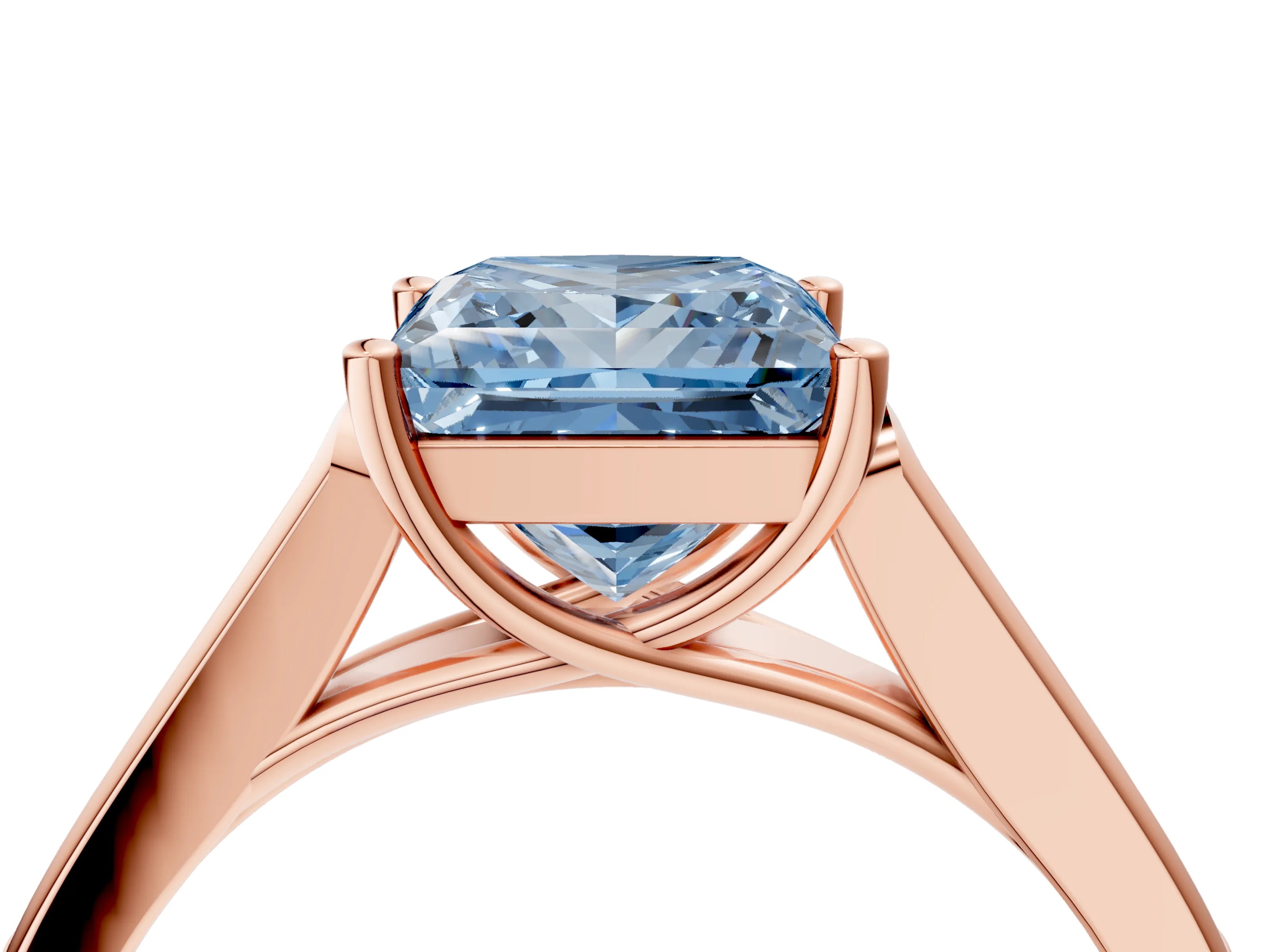 Rose gold Fancy Blue Princess Cut Solitaire Cathedral Diamond Engagement Ring with Channel-Set Band and Four-Prong Setting_7