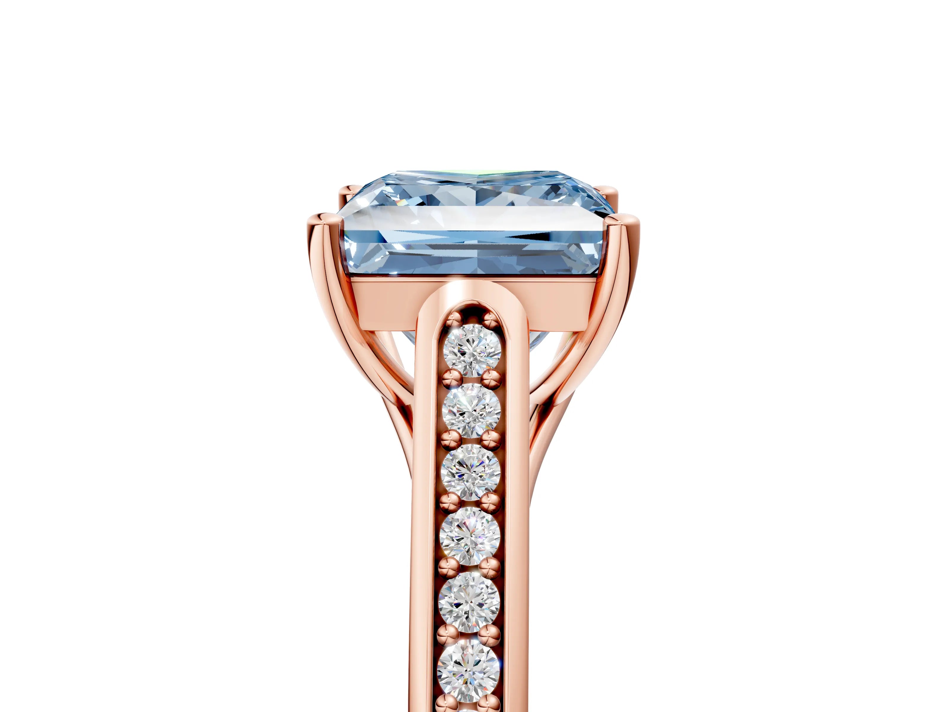 Rose gold Fancy Blue Princess Cut Solitaire Cathedral Diamond Engagement Ring with Channel-Set Band and Four-Prong Setting_8