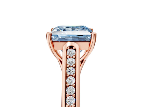 Rose gold Fancy Blue Princess Cut Solitaire Cathedral Diamond Engagement Ring with Channel-Set Band and Four-Prong Setting_8