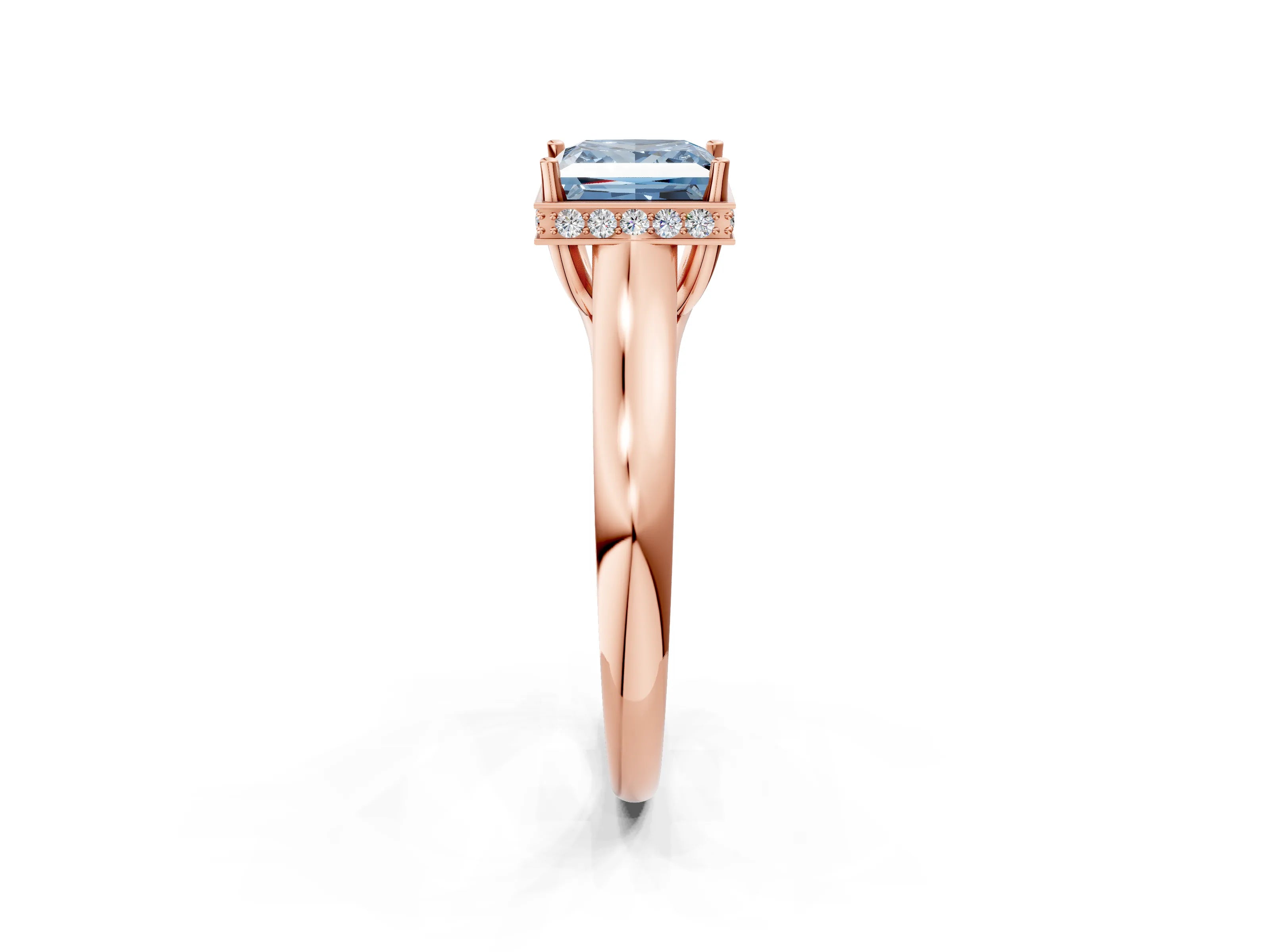 Rose gold Fancy Blue Princess Cut Solitaire Diamond Engagement Ring with Four-Prong Setting and Tapered Band_2