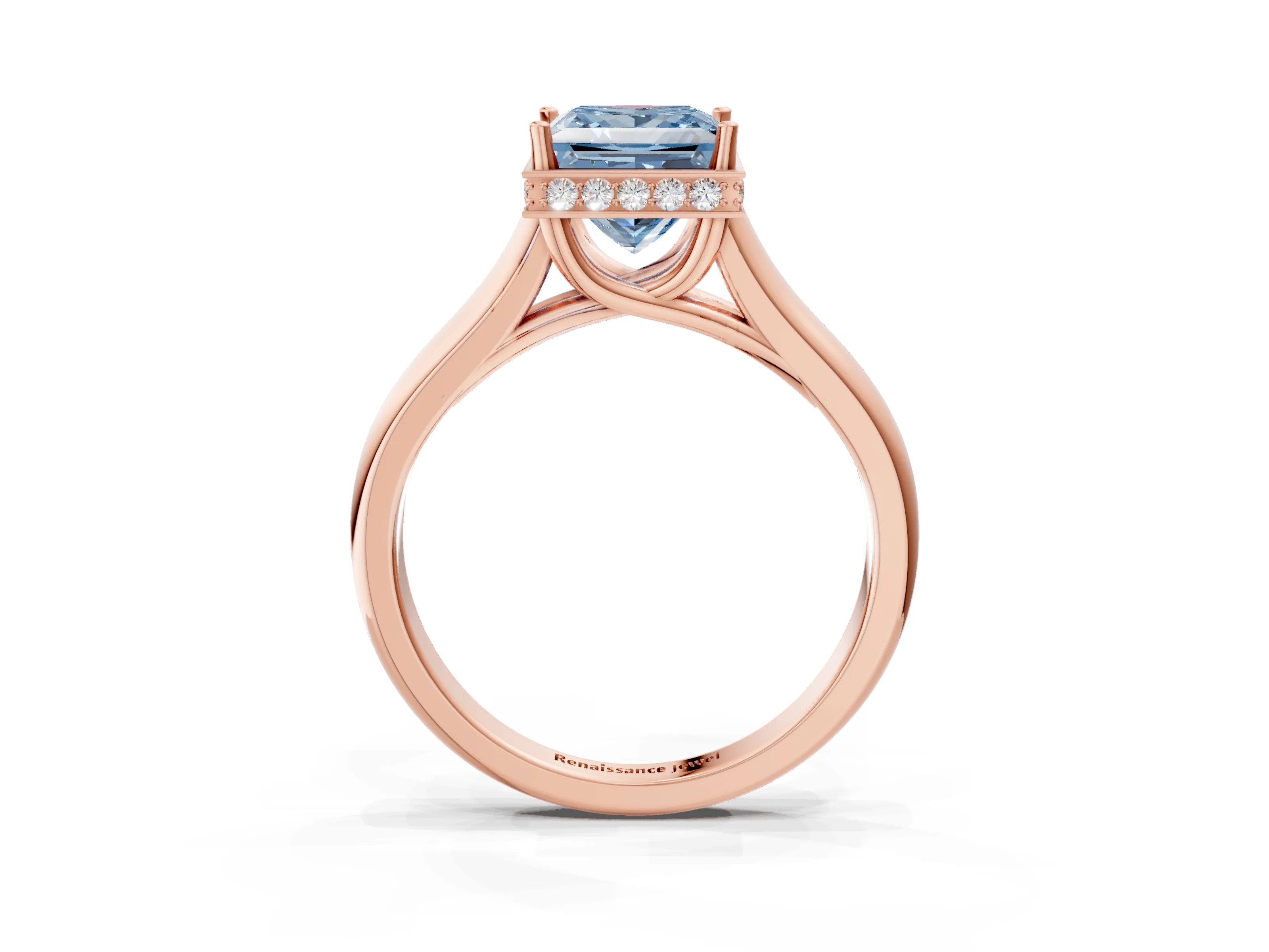 Rose gold Fancy Blue Princess Cut Solitaire Diamond Engagement Ring with Four-Prong Setting and Tapered Band_3