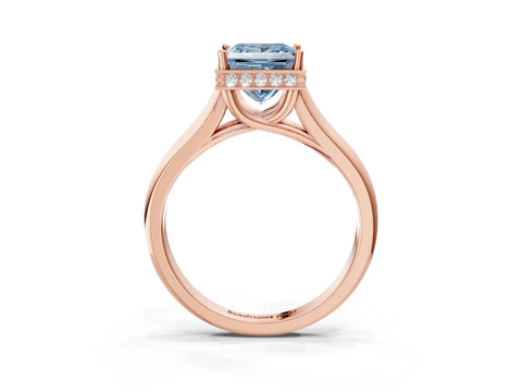Rose gold Fancy Blue Princess Cut Solitaire Diamond Engagement Ring with Four-Prong Setting and Tapered Band_3