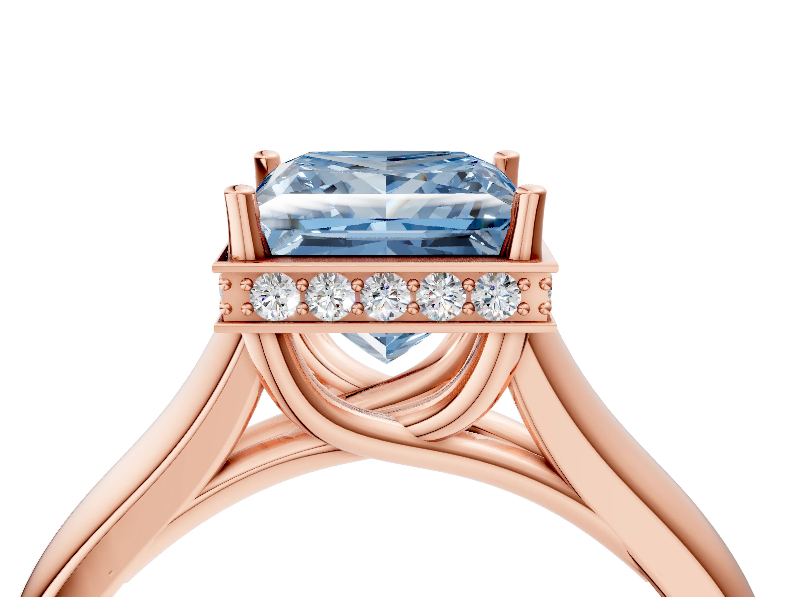 Rose gold Fancy Blue Princess Cut Solitaire Diamond Engagement Ring with Four-Prong Setting and Tapered Band_4
