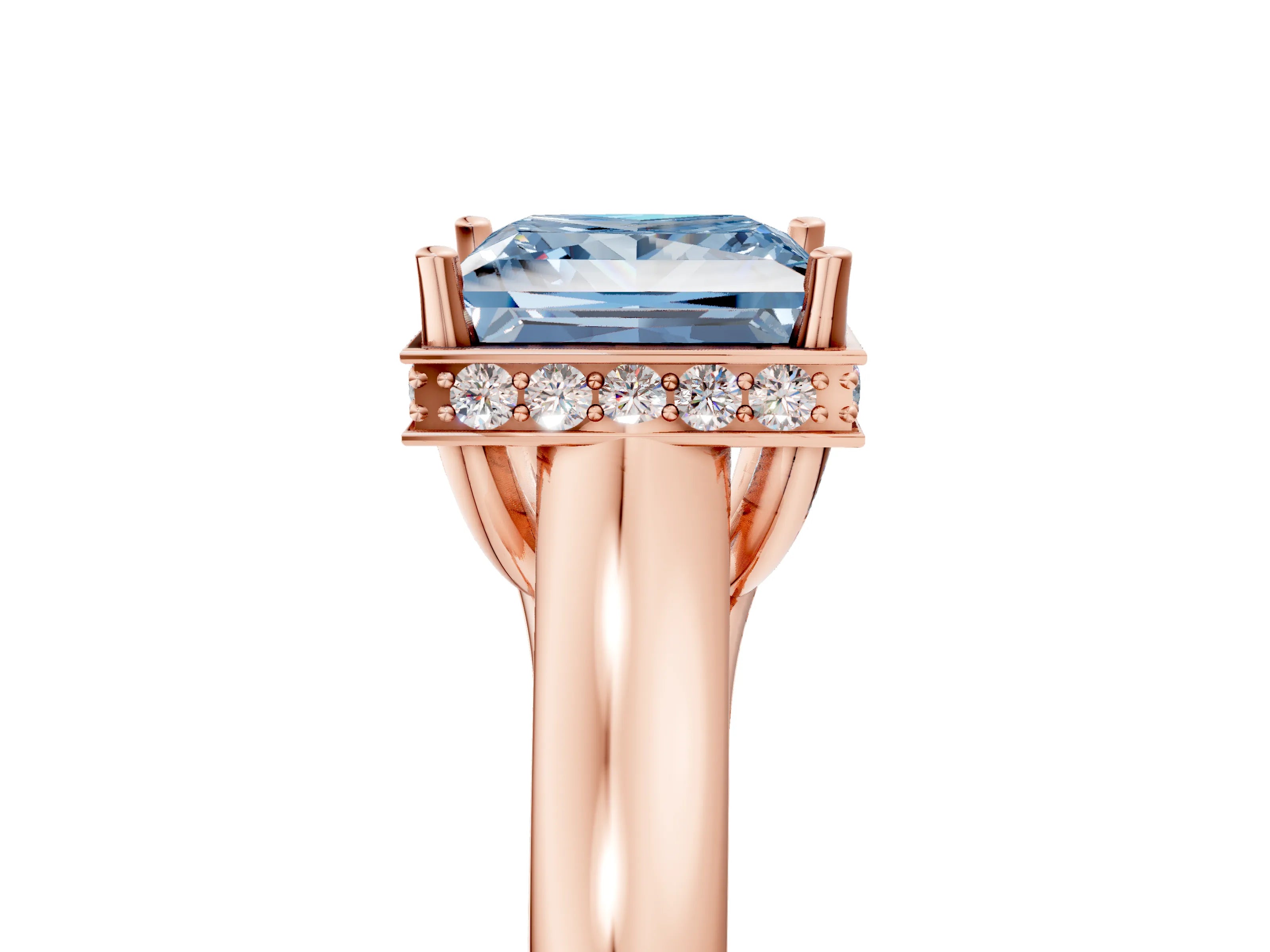 Rose gold Fancy Blue Princess Cut Solitaire Diamond Engagement Ring with Four-Prong Setting and Tapered Band_5