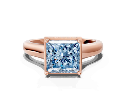 Rose gold Fancy Blue Princess Cut Solitaire Diamond Engagement Ring with Four-Prong Setting and Tapered Band
