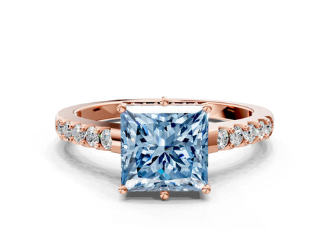 Rose gold Fancy Blue Princess Cut Solitaire Diamond Engagement Ring with Pavé Band and Six-Prong Setting_12