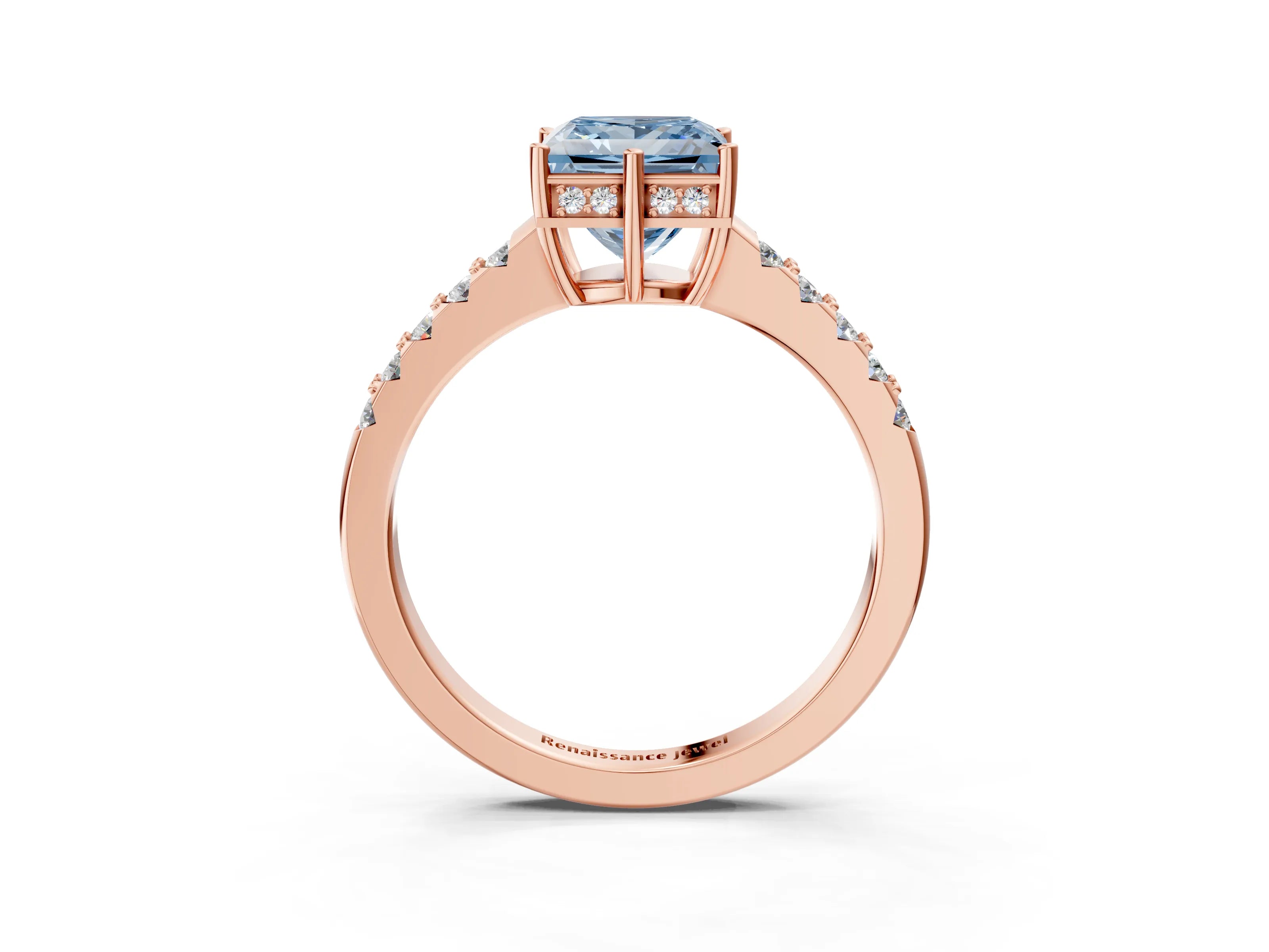 Rose gold Fancy Blue Princess Cut Solitaire Diamond Engagement Ring with Pavé Band and Six-Prong Setting_15
