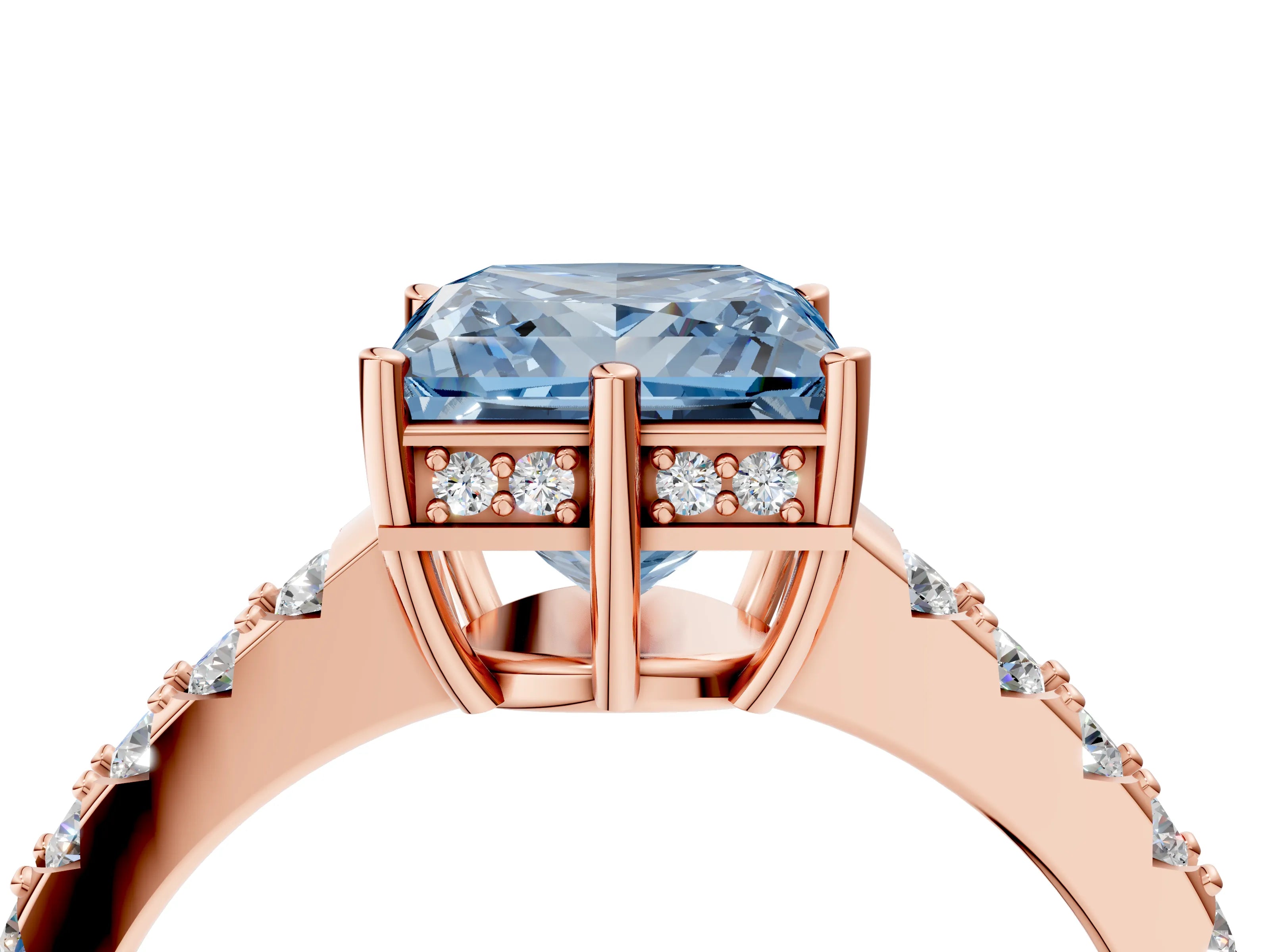 Rose gold Fancy Blue Princess Cut Solitaire Diamond Engagement Ring with Pavé Band and Six-Prong Setting_16