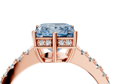 Rose gold Fancy Blue Princess Cut Solitaire Diamond Engagement Ring with Pavé Band and Six-Prong Setting_16