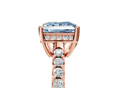 Rose gold Fancy Blue Princess Cut Solitaire Diamond Engagement Ring with Pavé Band and Six-Prong Setting_17