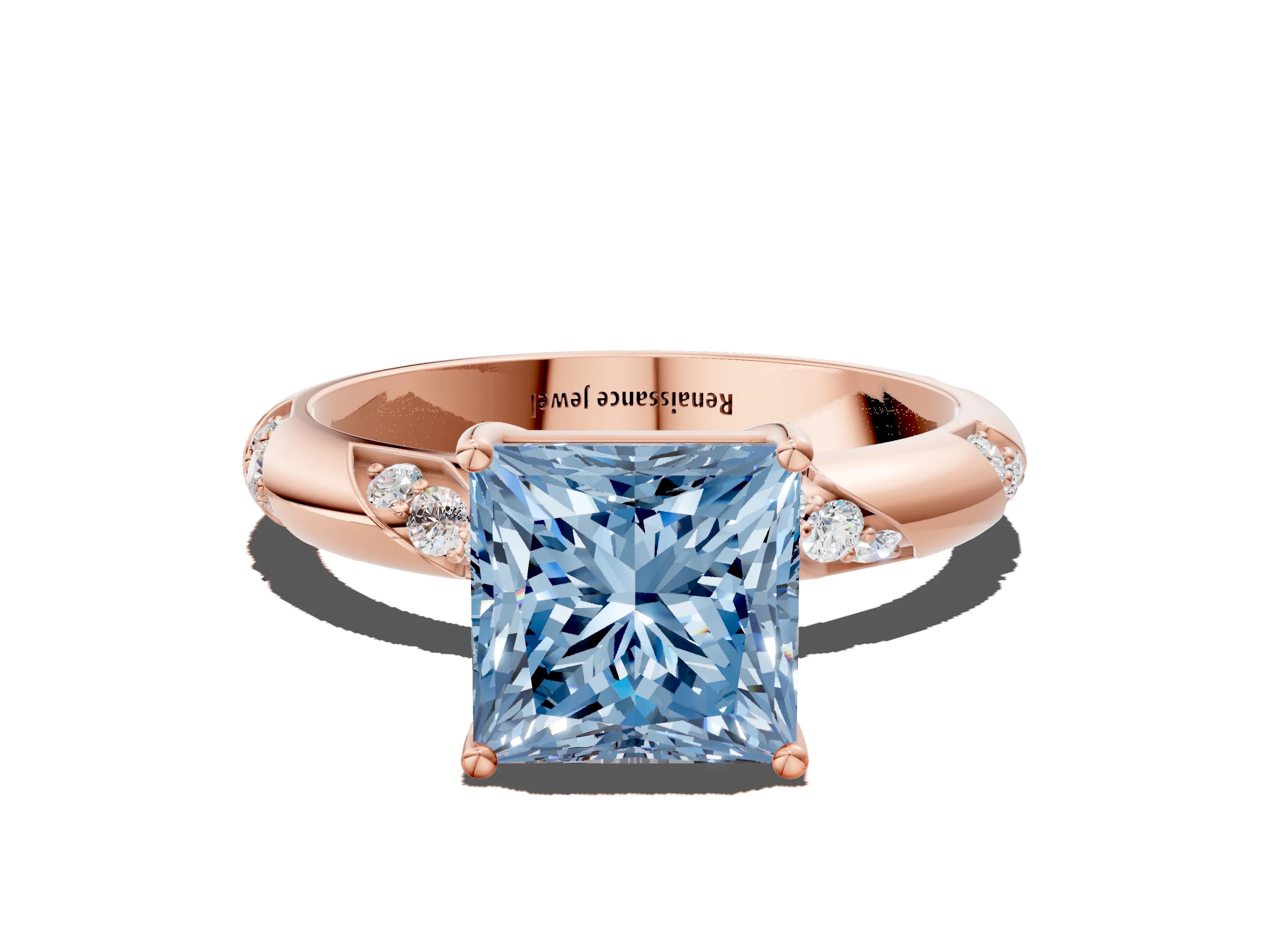 Rose gold Fancy Blue Princess Cut Solitaire Diamond Engagement Ring with Twisted Pave Band and Four-Prong Setting_3
