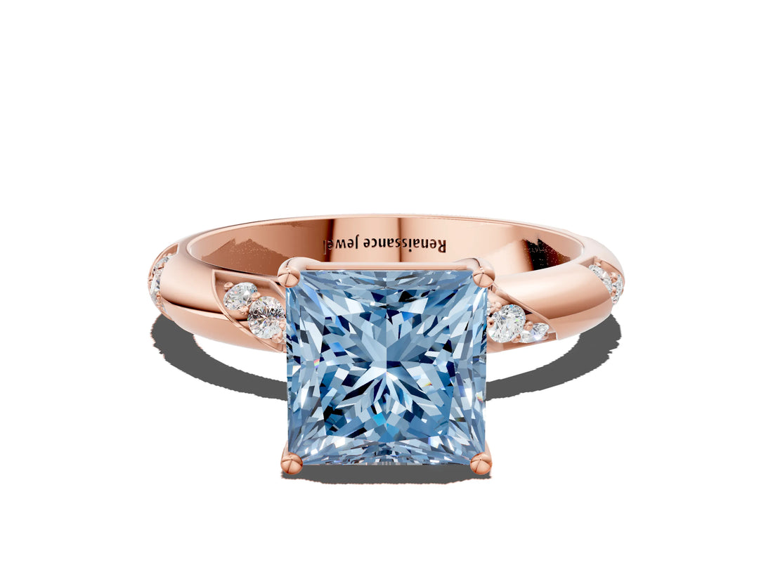 Rose gold Fancy Blue Princess Cut Solitaire Diamond Engagement Ring with Twisted Pave Band and Four-Prong Setting_3