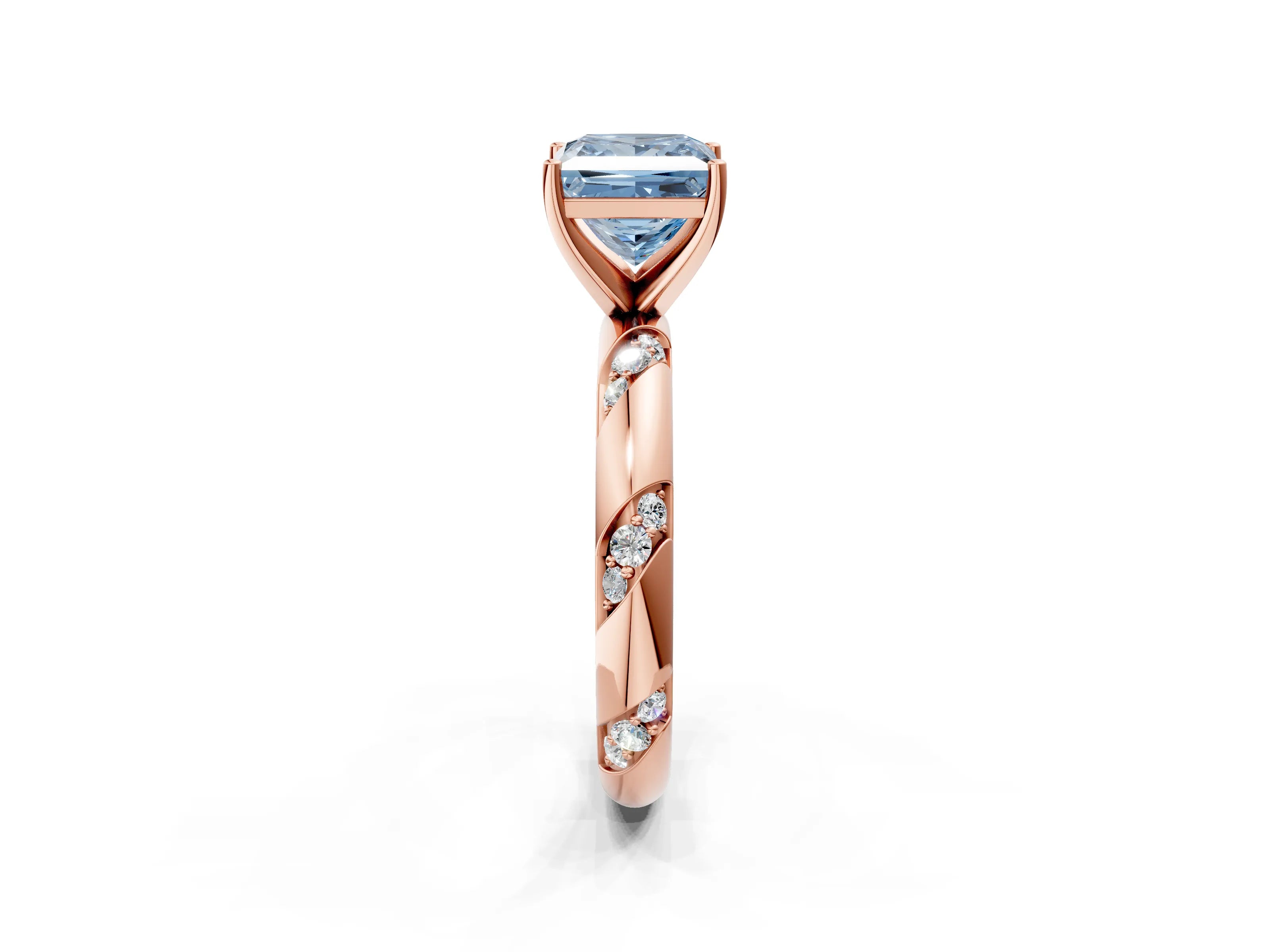 Rose gold Fancy Blue Princess Cut Solitaire Diamond Engagement Ring with Twisted Pave Band and Four-Prong Setting_5