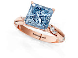 Rose gold Fancy Blue Princess Cut Solitaire Diamond Engagement Ring with Twisted Pave Band and Four-Prong Setting_6