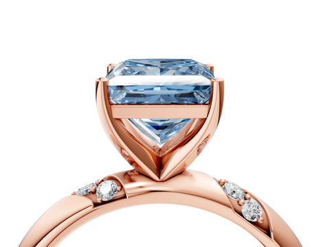 Rose gold Fancy Blue Princess Cut Solitaire Diamond Engagement Ring with Twisted Pave Band and Four-Prong Setting_7