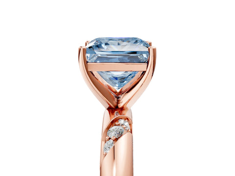 Rose gold Fancy Blue Princess Cut Solitaire Diamond Engagement Ring with Twisted Pave Band and Four-Prong Setting_8