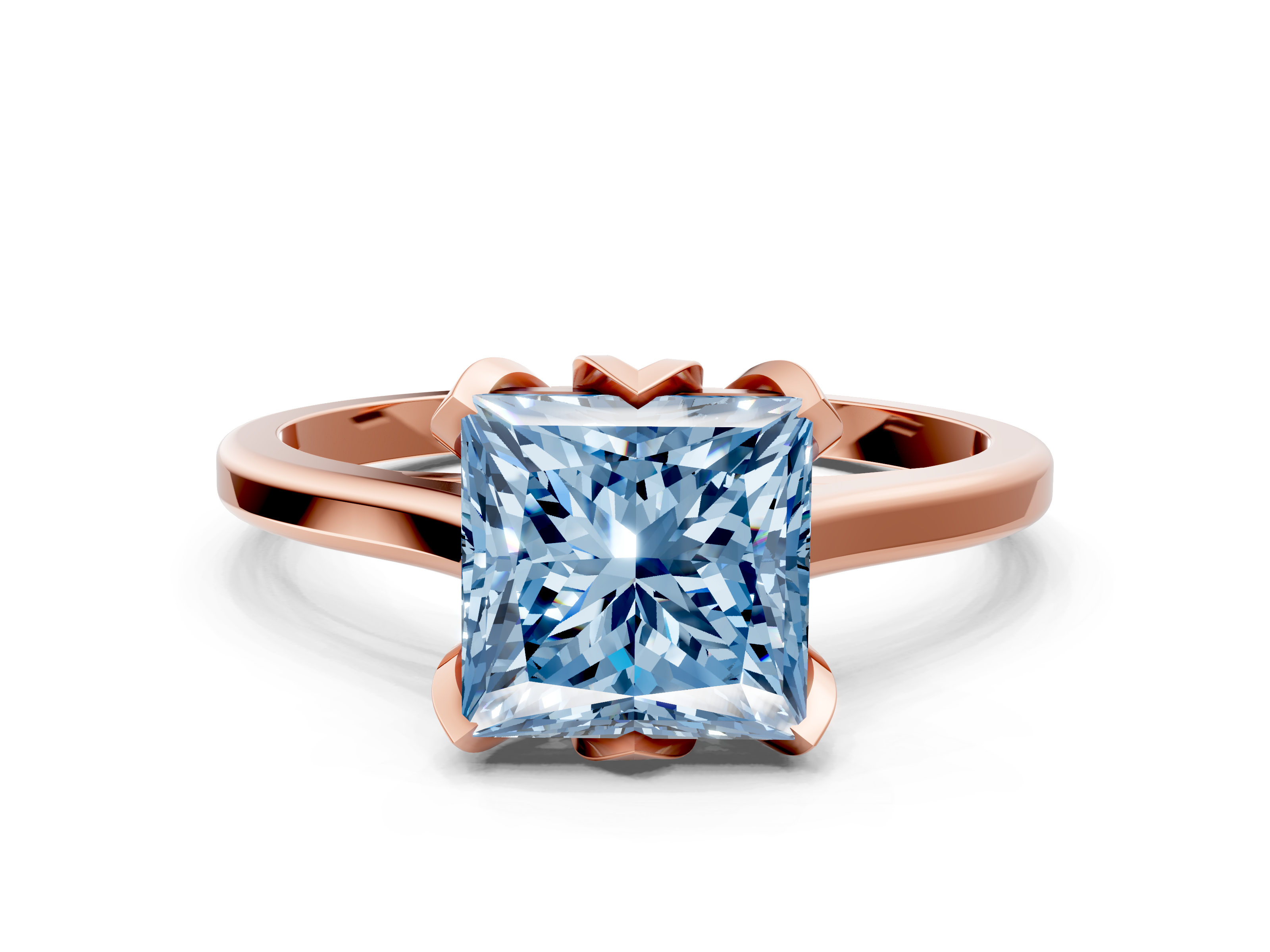 Rose gold Fancy Blue Princess  Cut Solitaire Diamond Ring with Flower-Prong Setting and Classic Band_35