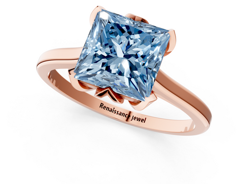 Rose gold Fancy Blue Princess  Cut Solitaire Diamond Ring with Flower-Prong Setting and Classic Band_36