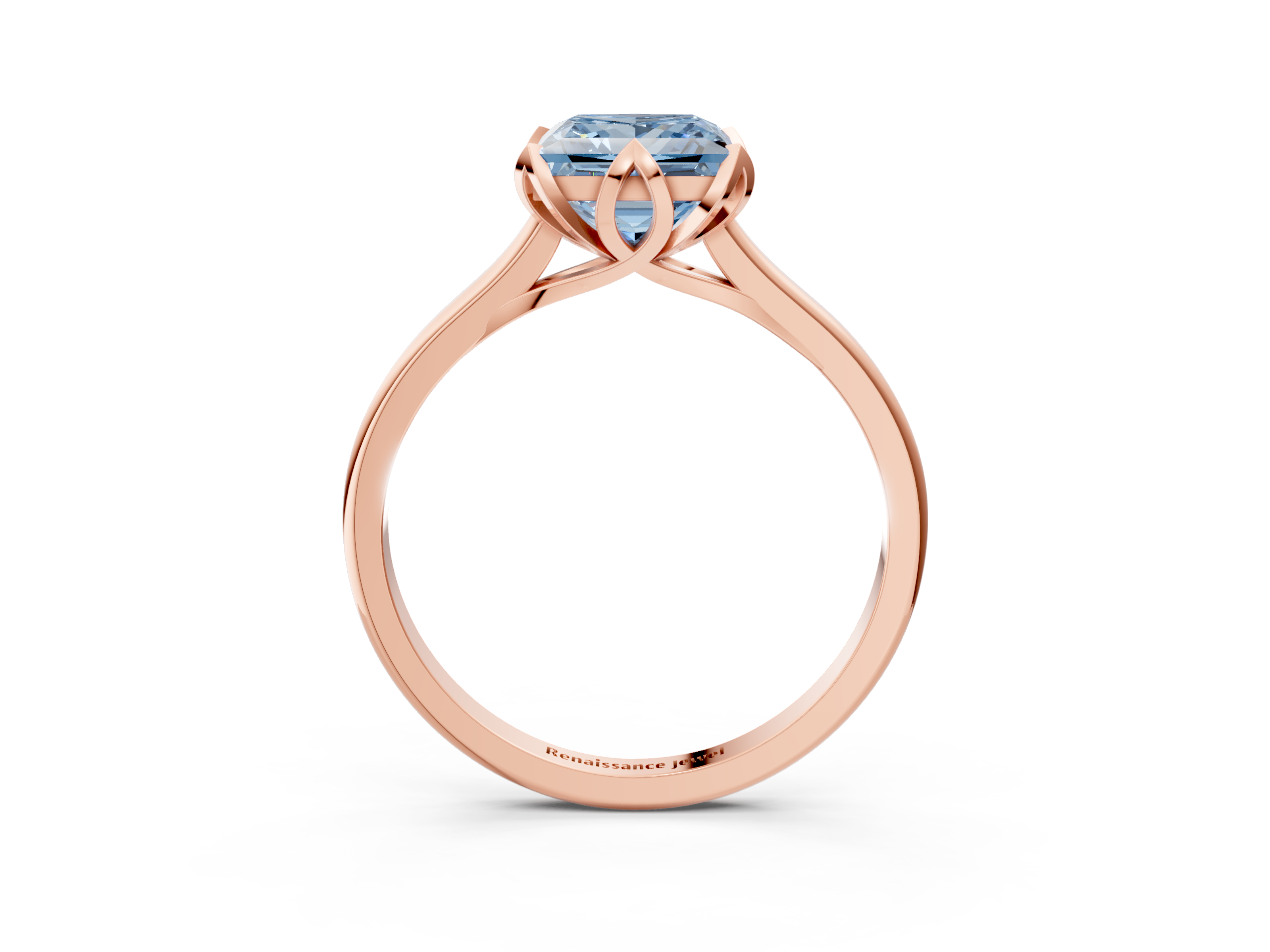 Rose gold Fancy Blue Princess  Cut Solitaire Diamond Ring with Flower-Prong Setting and Classic Band_38