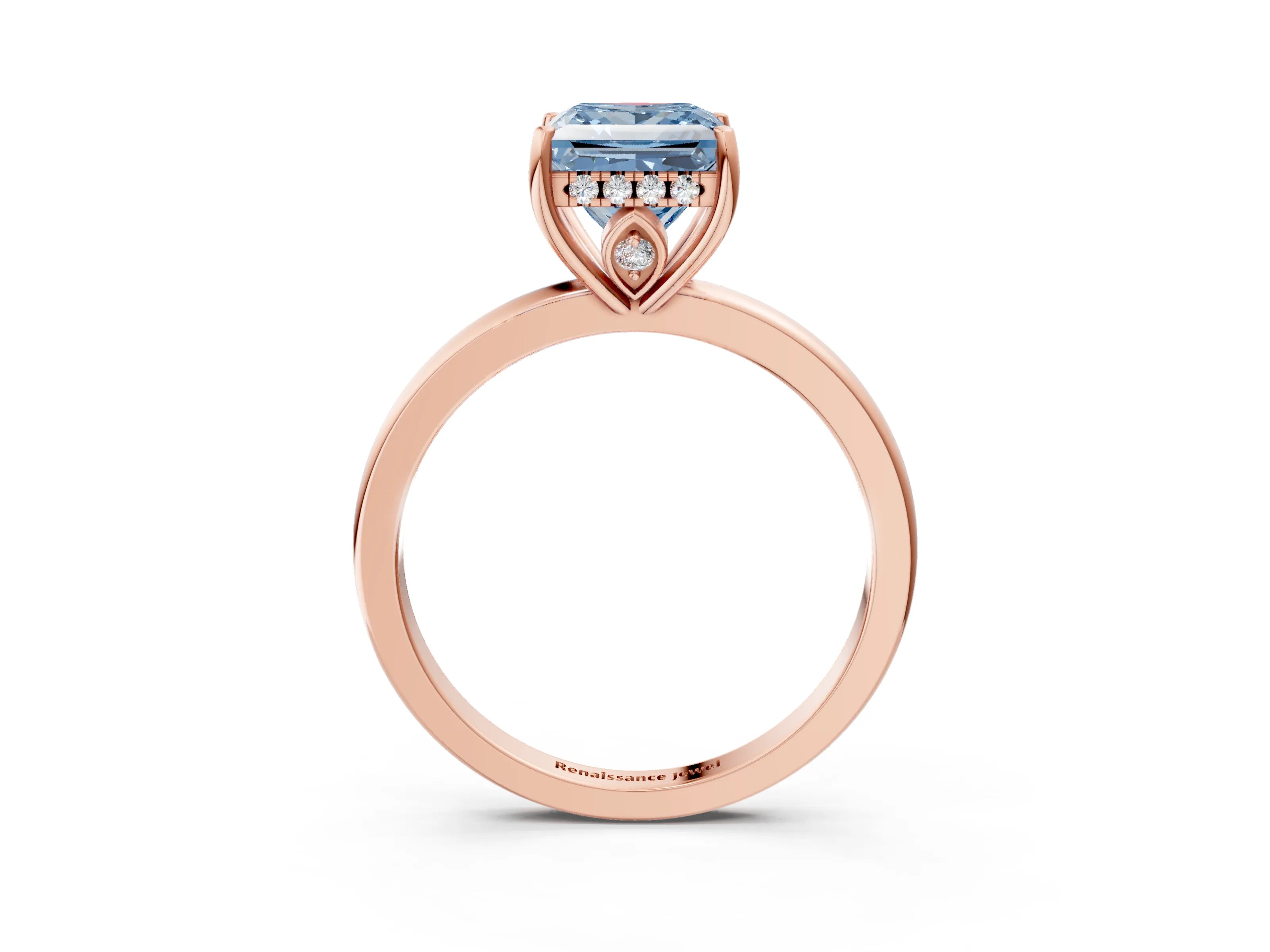 Rose gold Fancy Blue Princess Cut Solitaire Diamond Ring with Prong Setting and Plain Band_3