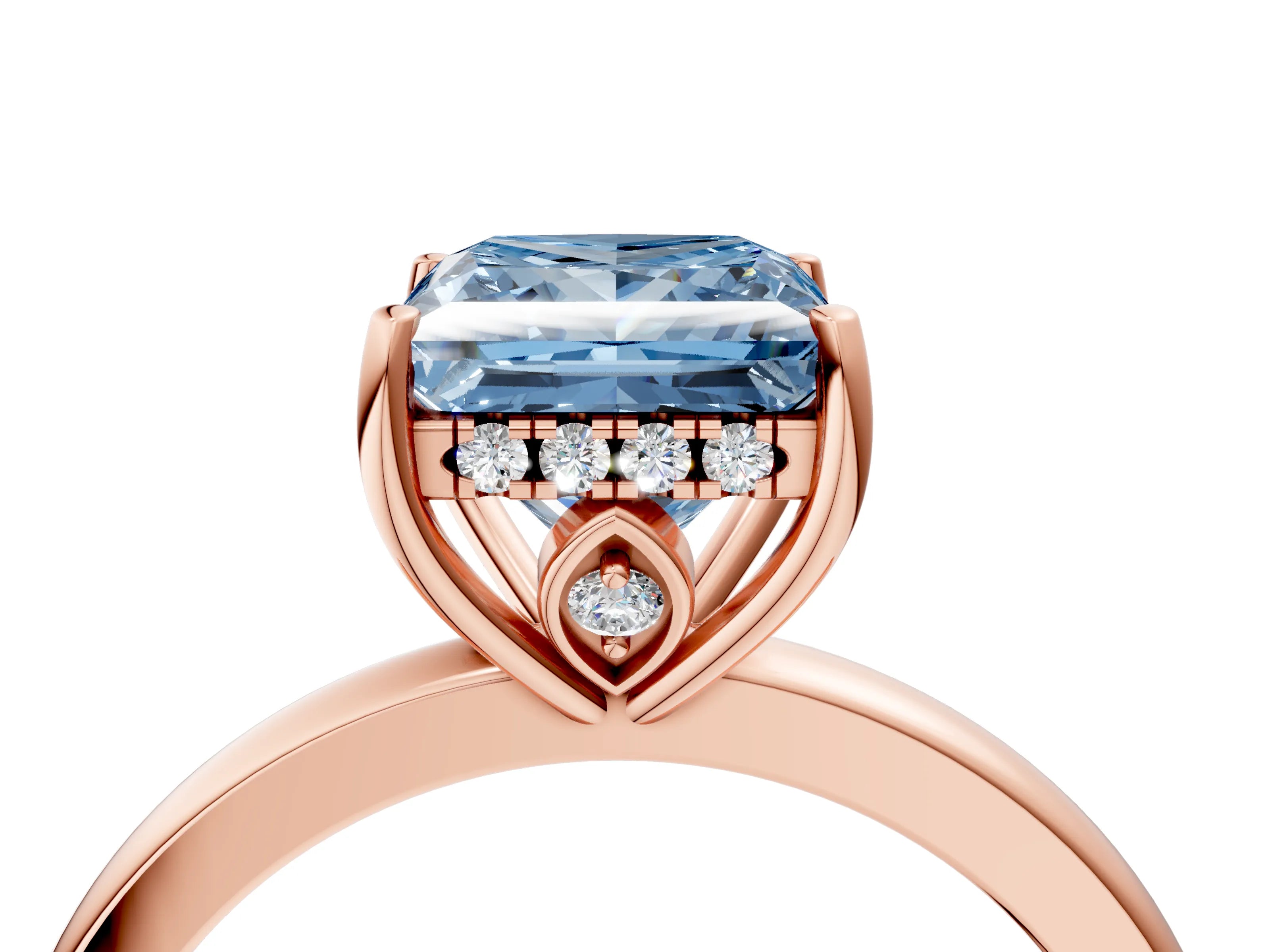 Rose gold Fancy Blue Princess Cut Solitaire Diamond Ring with Prong Setting and Plain Band_4