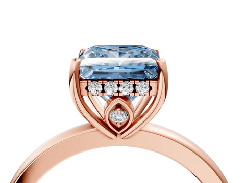 Rose gold Fancy Blue Princess Cut Solitaire Diamond Ring with Prong Setting and Plain Band_4