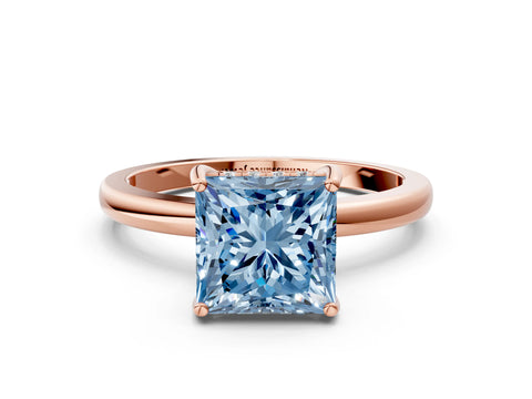 Rose gold Fancy Blue Princess Cut Solitaire Diamond Ring with Prong Setting and Plain Band