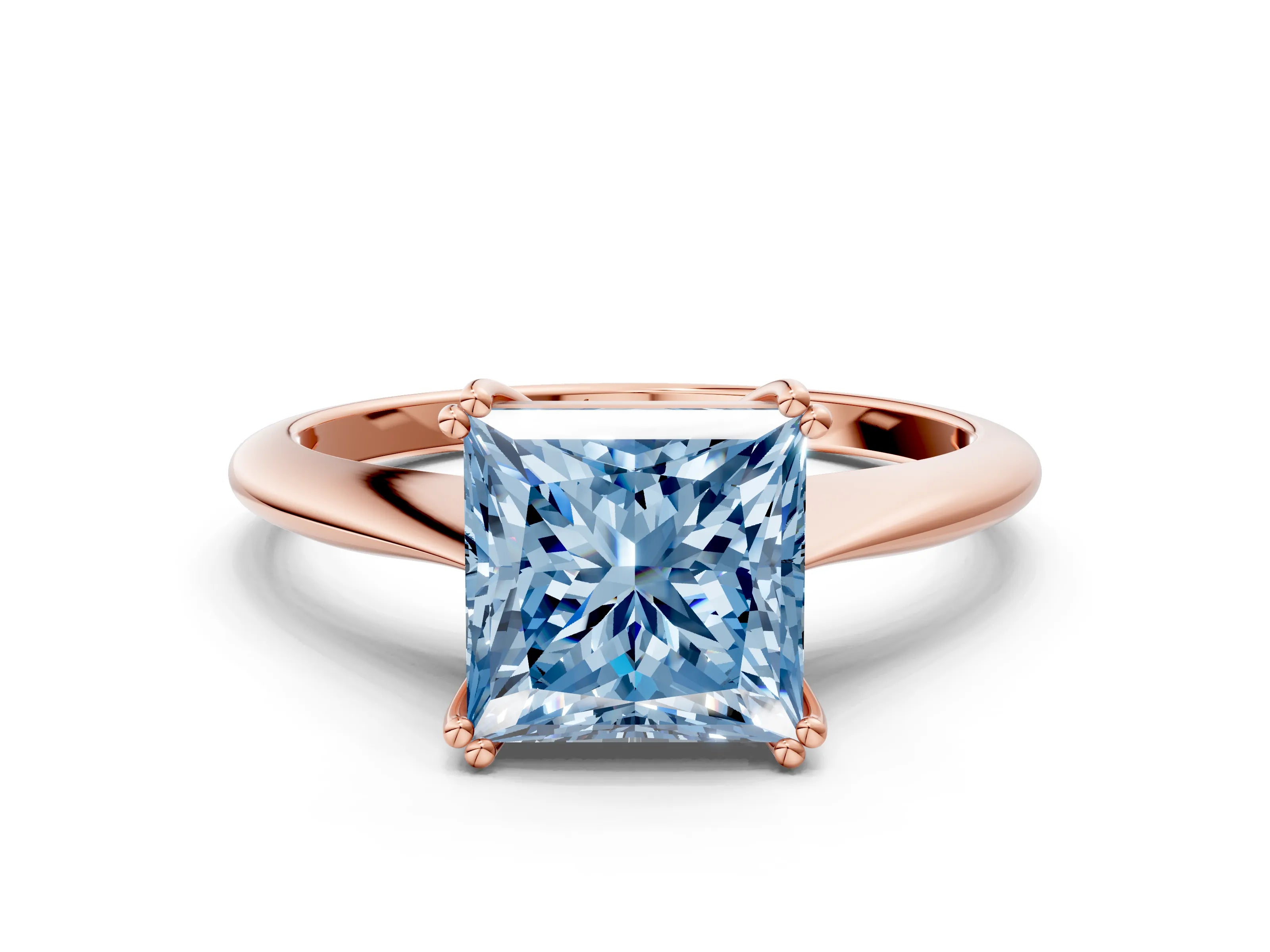 Rose gold Fancy Blue Princess Cut Solitaire Diamond Ring with Six-Prong Setting and Classic Band