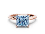 Rose gold Fancy Blue Princess Cut Solitaire Diamond Ring with Six-Prong Setting and Classic Band_12