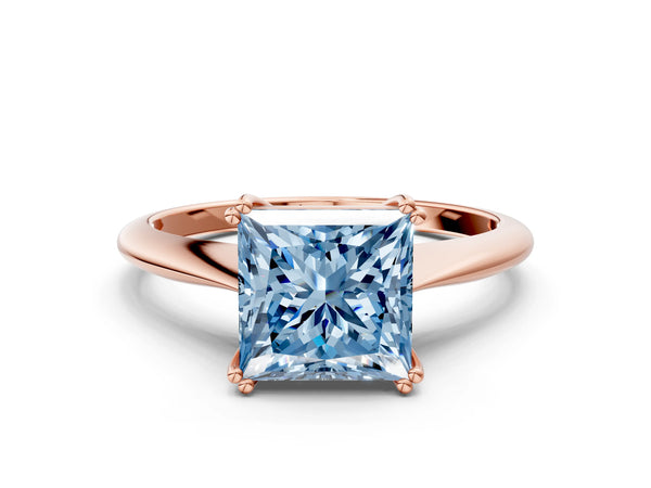 Rose gold Fancy Blue Princess Cut Solitaire Diamond Ring with Six-Prong Setting and Classic Band