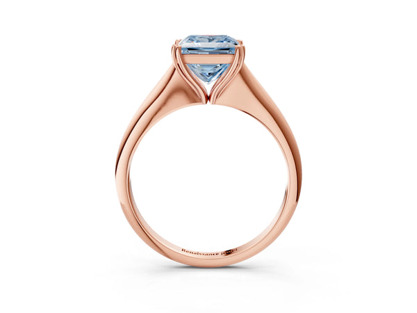 Rose gold Fancy Blue Princess Cut Solitaire Diamond Ring with Six-Prong Setting and Classic Band