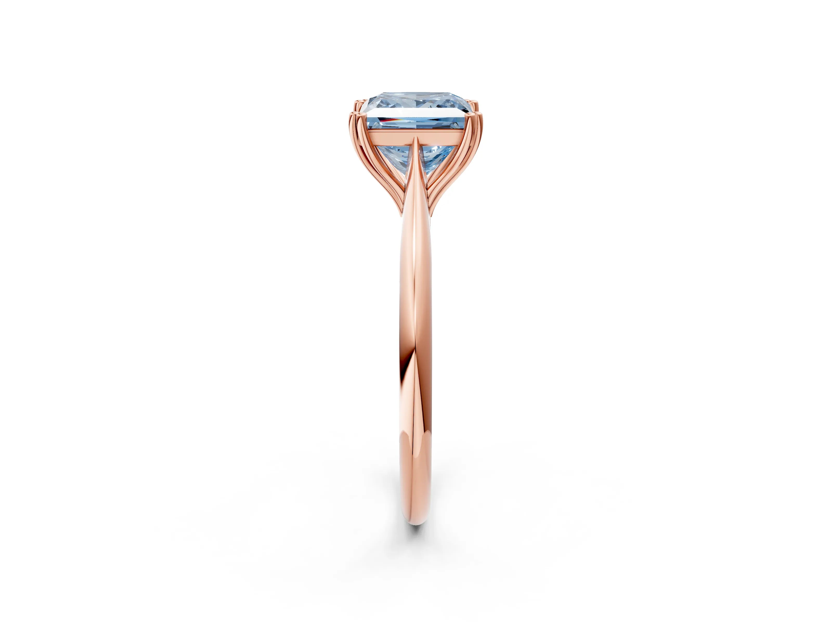 Rose gold Fancy Blue Princess Cut Solitaire Diamond Ring with Six-Prong Setting and Classic Band_2
