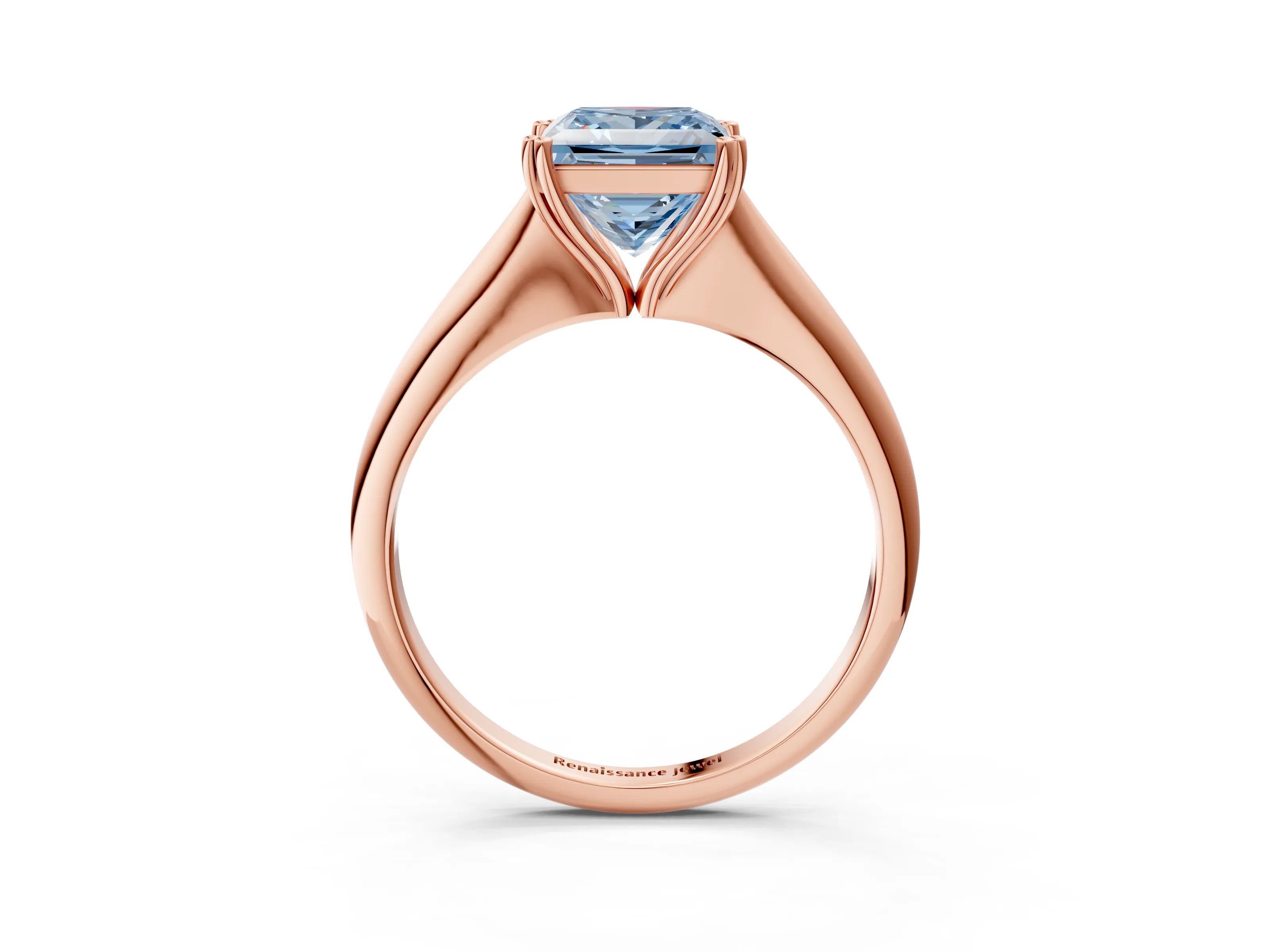 Rose gold Fancy Blue Princess Cut Solitaire Diamond Ring with Six-Prong Setting and Classic Band_3