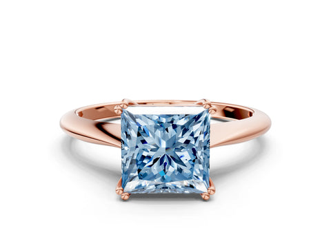 Rose gold Fancy Blue Princess Cut Solitaire Diamond Ring with Six-Prong Setting and Classic Band