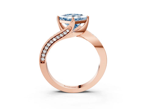 Rose gold Fancy Blue Princess Cut Solitaire Diamond Twist Band with Pavé Setting and Four-Prong Setting_3