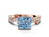 Rose gold Fancy Blue Princess  Cut Solitaire Diamond Twisted Band with Pave Setting_42