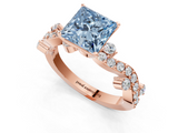 Rose gold Fancy Blue Princess  Cut Solitaire Diamond Twisted Band with Pave Setting_43