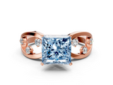 Rose gold Fancy Blue Princess  Cut Solitaire Diamond with Side Stones on Criss-Cross Band and Four-Prong Setting_3