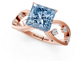 Rose gold Fancy Blue Princess  Cut Solitaire Diamond with Side Stones on Criss-Cross Band and Four-Prong Setting_4
