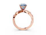 Rose gold Fancy Blue Princess  Cut Solitaire Diamond with Side Stones on Criss-Cross Band and Four-Prong Setting_6