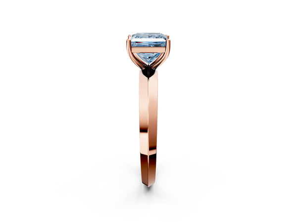 Rose gold Fancy Blue Princess  Cut Solitaire Engagement Ring with Flat Band and Four-Prong Setting