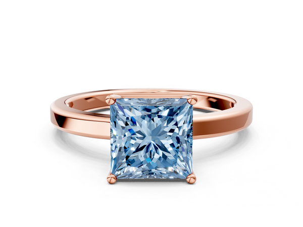 Rose gold Fancy Blue Princess  Cut Solitaire Engagement Ring with Four-Prong Setting on a Classic Band