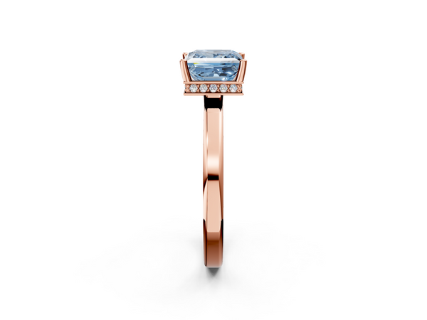 Rose gold Fancy Blue Princess  Cut Solitaire Engagement Ring with Four-Prong Setting on a Classic Band