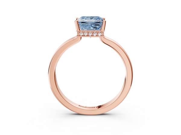 Rose gold Fancy Blue Princess  Cut Solitaire Engagement Ring with Four-Prong Setting on a Classic Band