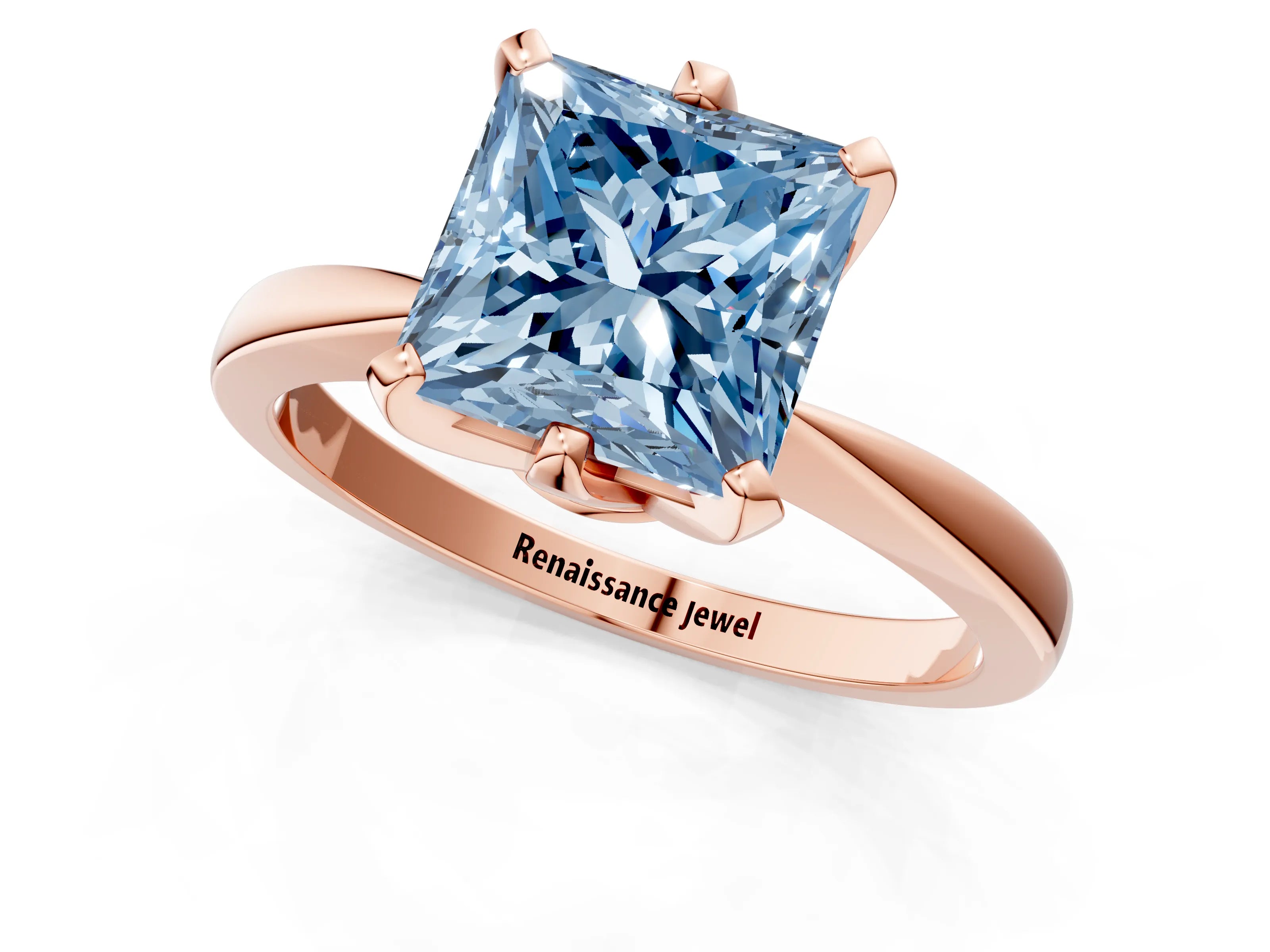 Rose gold Fancy Blue Princess Cut Solitaire Engagement Ring with Six-Prong Setting and Tapered Band_1