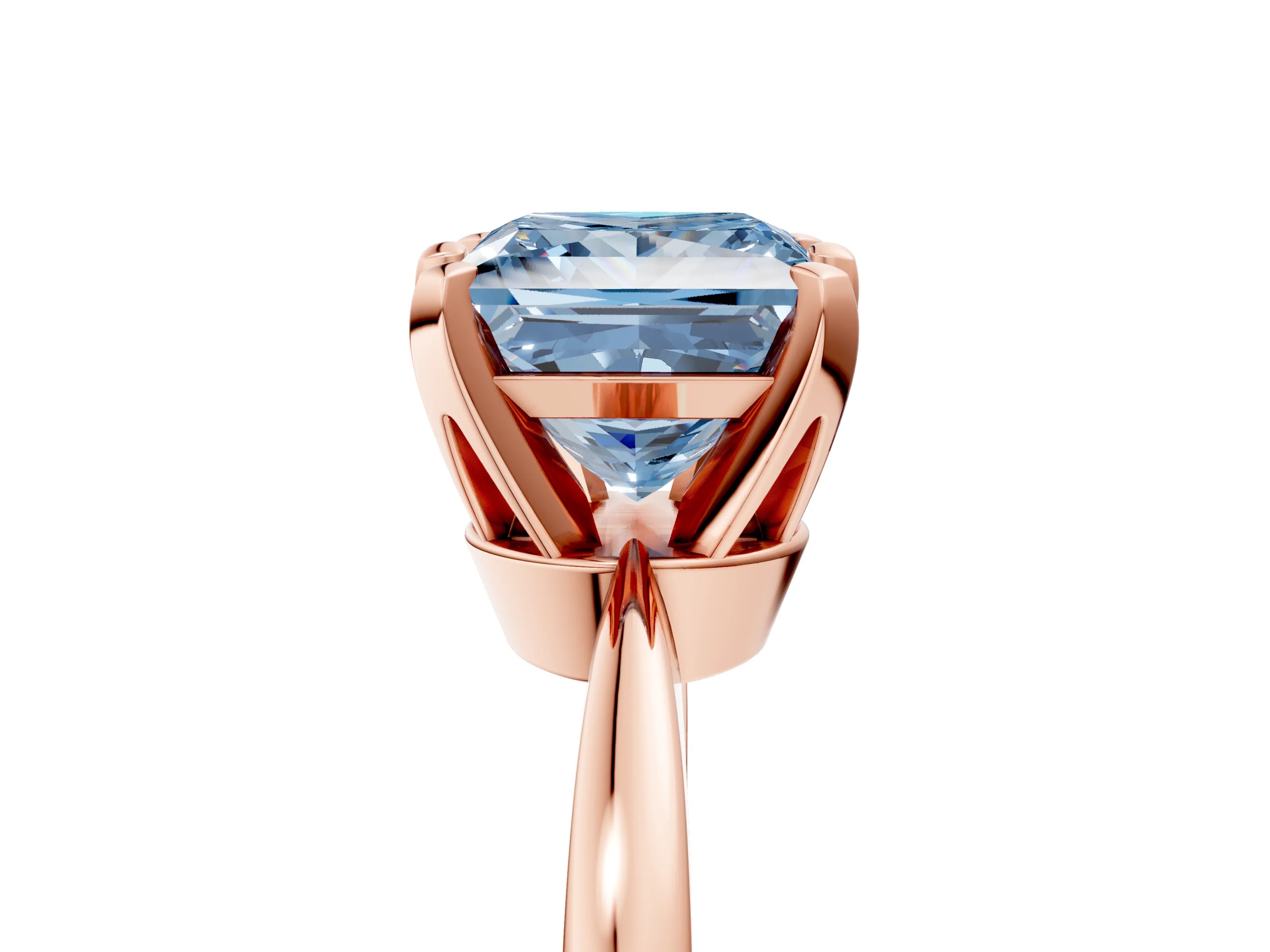 Rose gold Fancy Blue Princess Cut Solitaire Engagement Ring with Six-Prong Setting and Tapered Band_5