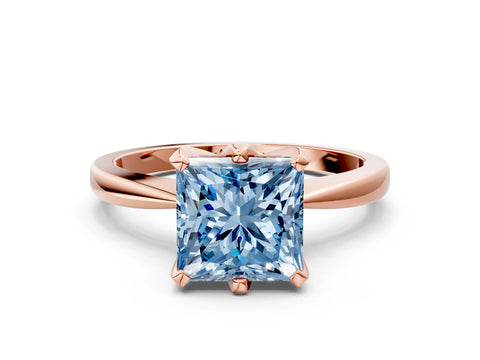 Rose gold Fancy Blue Princess Cut Solitaire Engagement Ring with Six-Prong Setting and Tapered Band