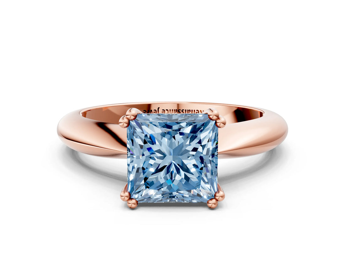Rose gold Fancy Blue Princess  Cut Solitaire Engagement Ring with Tapered Band and Four-Prong Setting 1
