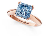 Rose gold Fancy Blue Princess  Cut Solitaire Engagement Ring with Tapered Band and Four-Prong Setting 2