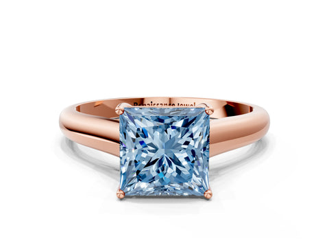 Rose gold Fancy Blue Princess Cut Solitaire Engagement Ring with Tapered Band and Four-Prong Setting_3